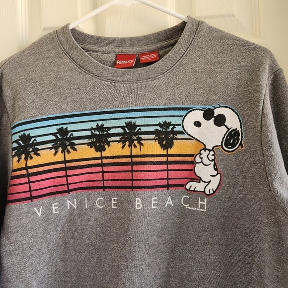 Peanuts Crewneck Heathered Snoopy Venice Beach Palm Tree Striped Sweatshirt M - Picture 3 of 5